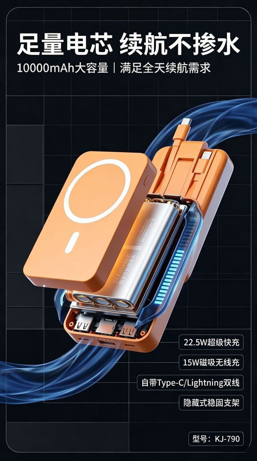 [3C Certified Airline-Approved] 20,000mAh High-Capacity Magnetic Power Bank with Built-in Cable & Fast Charging (Doubles as Car Charger) cartacs.com