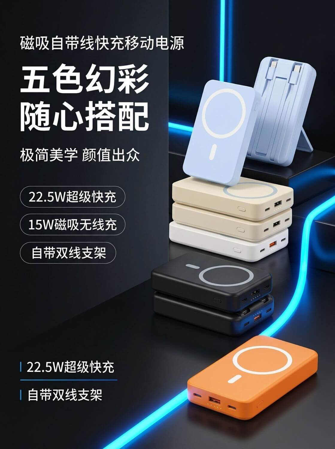 [3C Certified Airline-Approved] 20,000mAh High-Capacity Magnetic Power Bank with Built-in Cable & Fast Charging (Doubles as Car Charger) cartacs.com