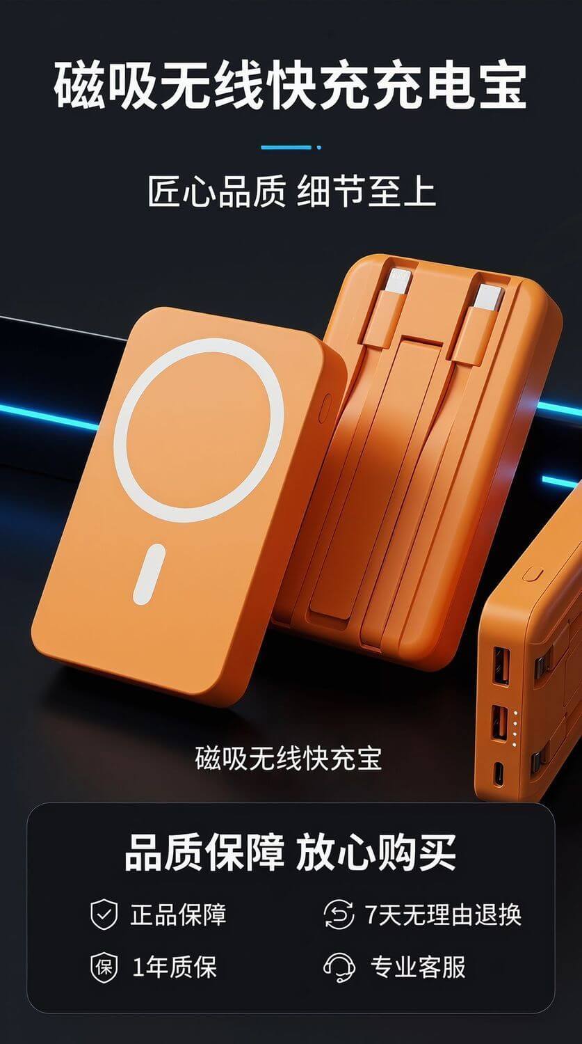 [3C Certified Airline-Approved] 20,000mAh High-Capacity Magnetic Power Bank with Built-in Cable & Fast Charging (Doubles as Car Charger) cartacs.com